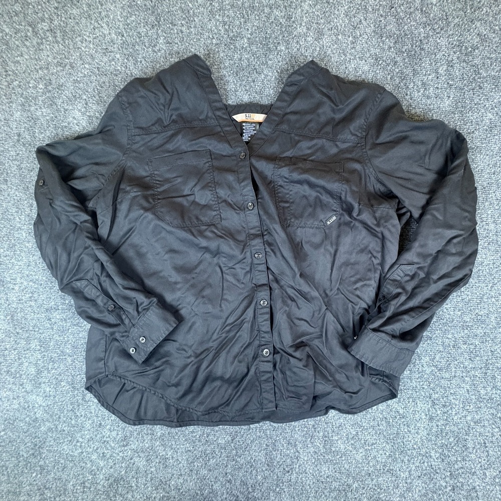 5.11 Tactical Shirt Womens XL Black Roll Tab Sleeve Pocket Button Up Workwear